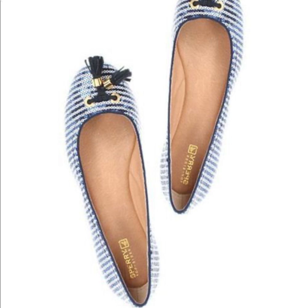 Sperry Blue and White Striped Flats
